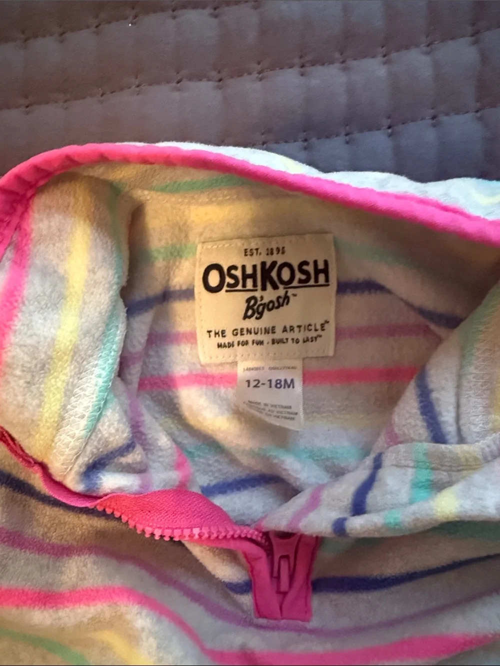 OshKosh B'gosh Girls' Striped Quarter-Zip Pullover - Pink, Blue & Yellow